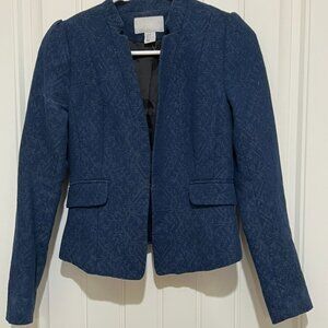 H&M Deep Blue Jacquard Blazer Jacket Sz 6 (EU 36)